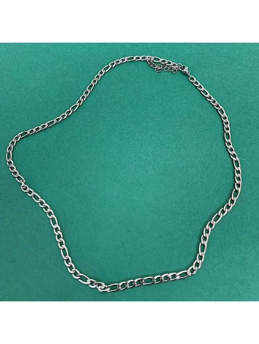Cyber Vintage Y2K Style Grunge Figaro Stainless Steel Silver Chain Necklace